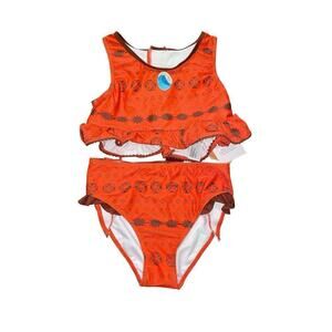 Girls' Disney Moana 2pc Adaptive Swimsuit - Orange L Top - XL Bottom